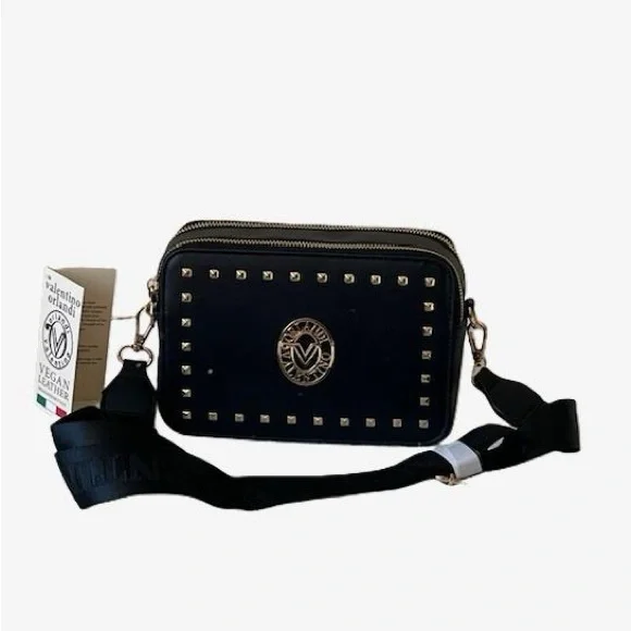 Valentino Orlandi Studded Crossbody Camera Bag, Black w/Gold-Toned Hardware. - Picture 1 of 9